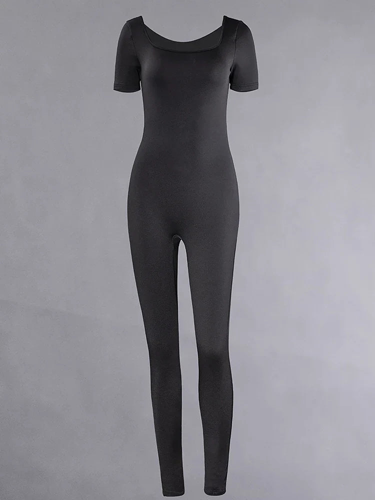 Women's Short Sleeve Skinny Bodycon Romper Jumpsuit Solid Color Casual Fitness Streetwear Overalls