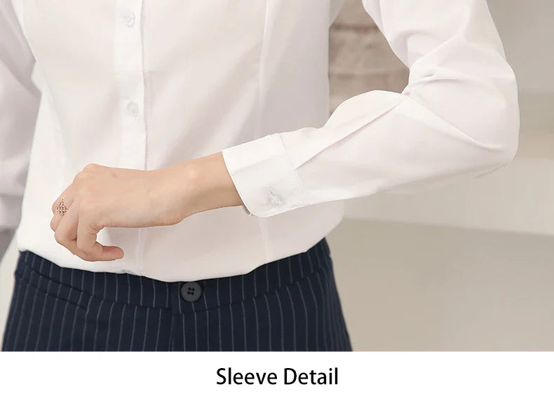 Women's Long Sleeve White Basic Shirt Blouse Stand Neck Tunic Button Up Office Work Top All Season