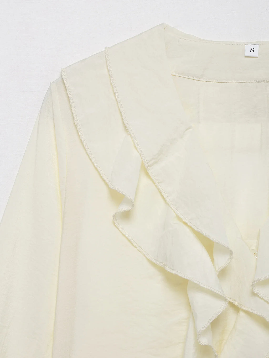 Women's Ruffled V-Neck Blouse with Flounce Long Sleeves Elegant Solid Color Chic Shirt