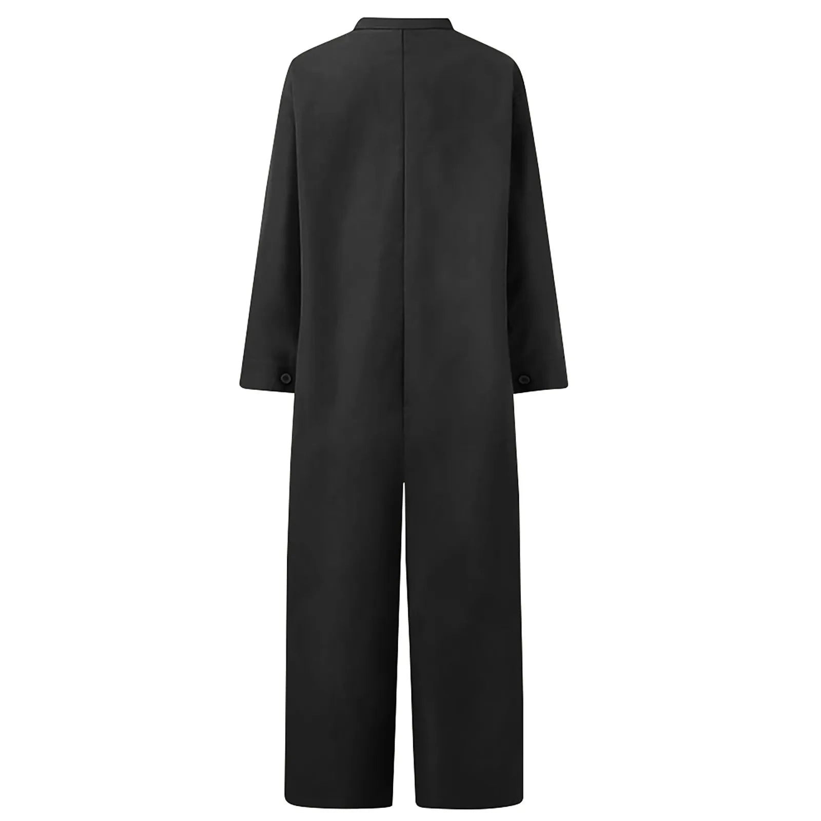 Women Oversized Casual Jumpsuit with Pockets Loose Fit Long Sleeve Romper Solid Color Stand Collar Overalls for Autumn