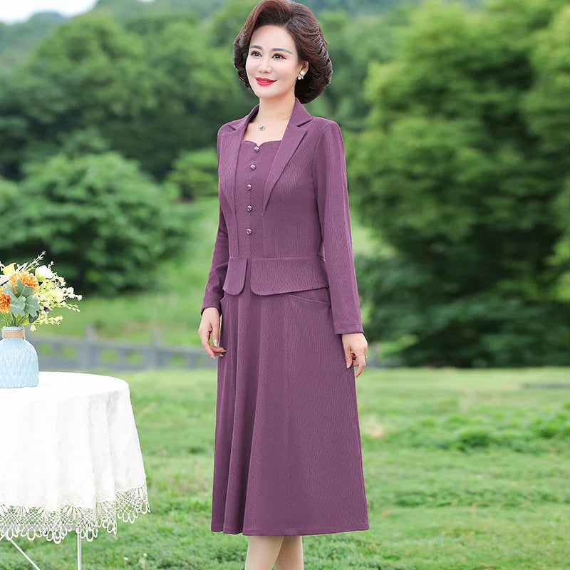 Autumn Women Aline Knee Length Office Dress With Collar