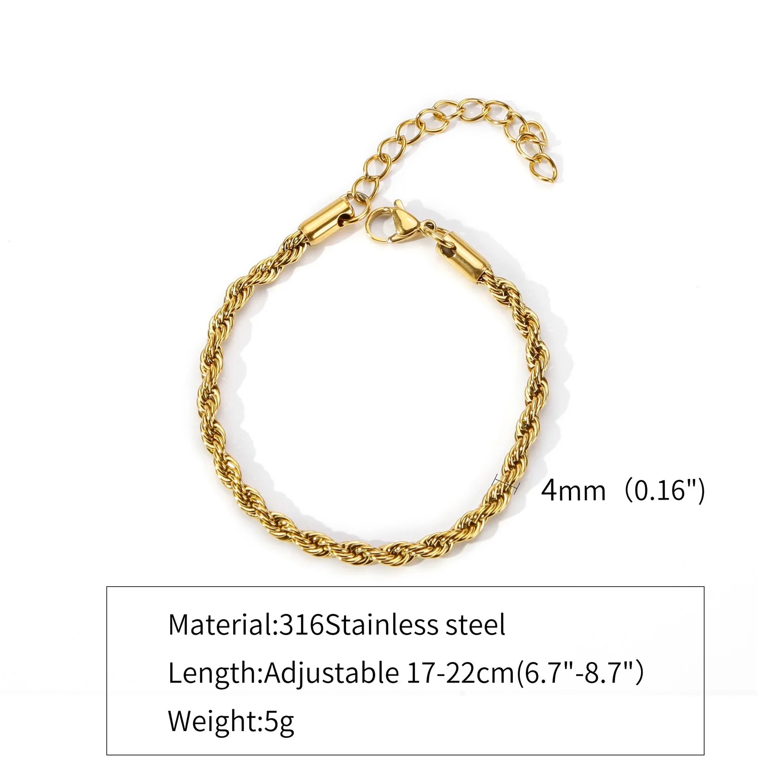 3mm Vintage Stainless Steel Twist Chain Bracelet for Men and Women - Rock Style Gold and Silver Fashion Jewelry