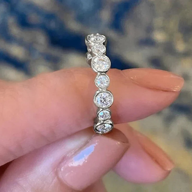 Trendy Round Cubic Zirconia Ring for Women in Silver and Gold Color Luxury Jewelry Accessory