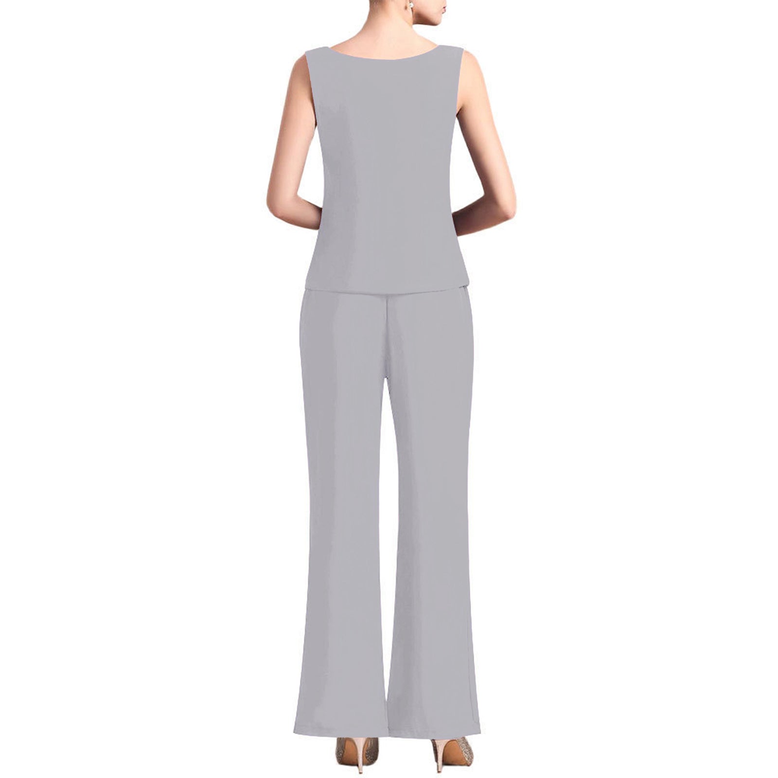 Womens Summer Chiffon 3 Piece Outfit Set with Tank Top Cardigan and Pants for Formal Events