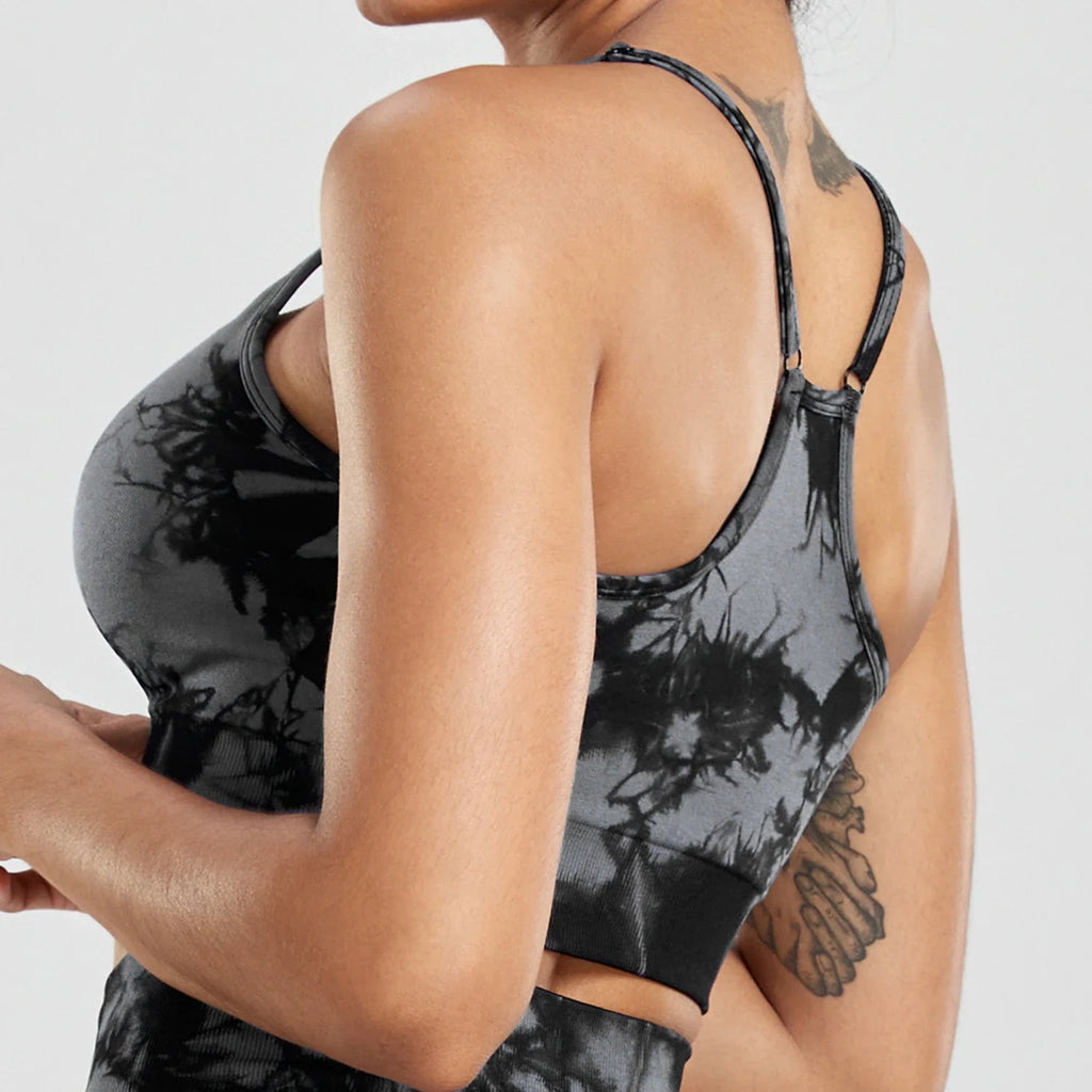 2-Piece Women Tie-Dye Sports Shorts and Crop Top Set Breathable Athletic Workout Gym Outfit Perfect for Yoga Fitness and Biking