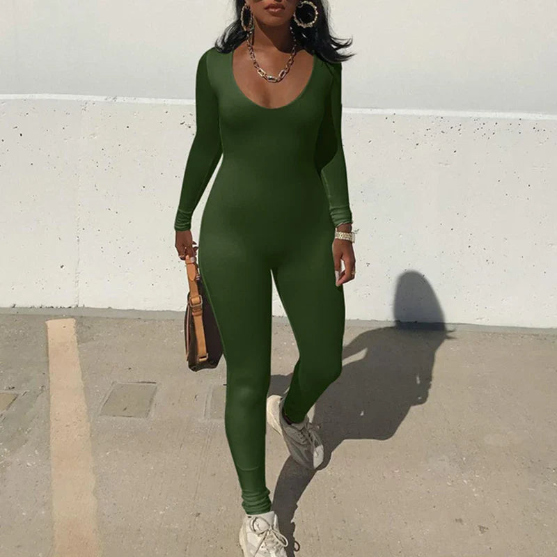 Sexy Black Long Sleeve Bodycon Jumpsuit for Women Slim Fit Casual Streetwear Skinny Romper