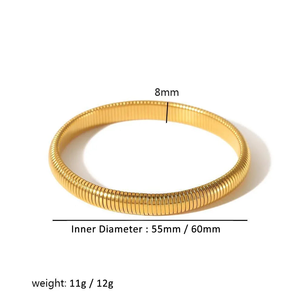 304L Stainless Steel Elastic Bracelet for Women with 18k Gold Plated Charm Wide Chunky Metal Spiral Bangle Waterproof Fashion Jewelry