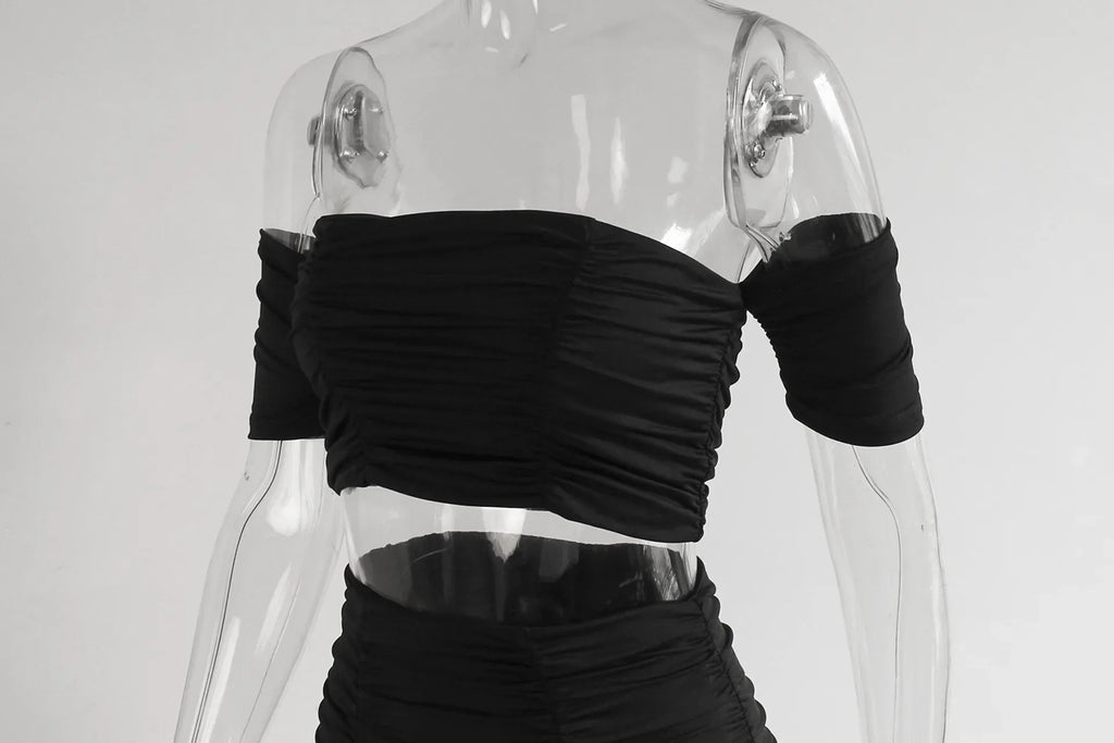 Fashionable Casual Women's Two-Piece Set with Short Sleeve Bodycon Skirt and Sexy Shoulder Cutouts Summer Outfit