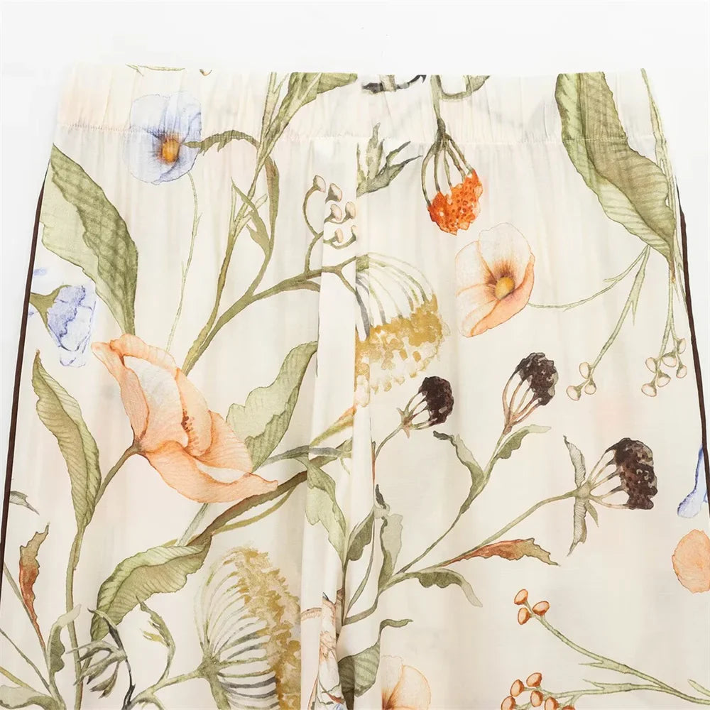 Floral Pattern Women's Shirt and Long Pants Set for Spring Fashion