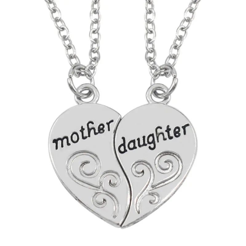 2pcs Antique Silver Plated Parent Child Necklace Set for Mother Daughter Love Jewelry