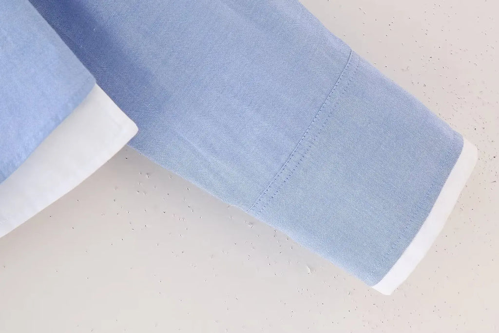 Elegant Patchwork Blouse for Women Long Sleeve Single Breasted Lapel Shirt Chic Short Top