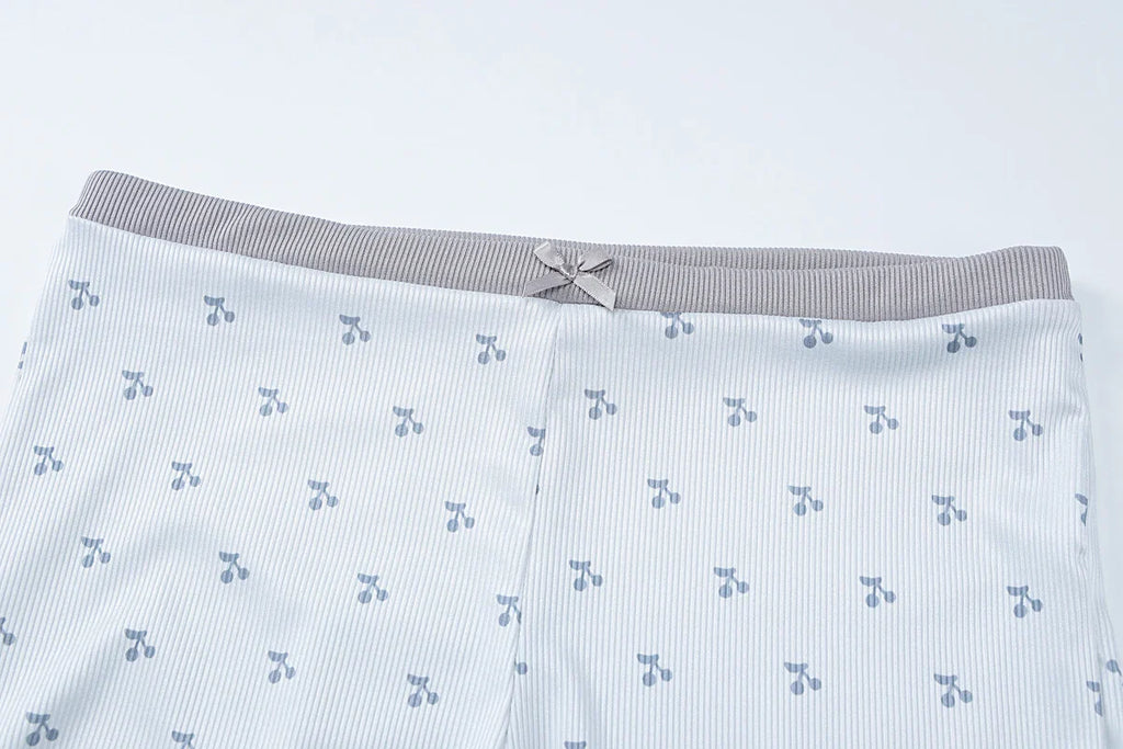 Cherry Print Two-Piece Matching Set with Slim Crop Camisole Top and Bow-Accent Shorts Summer Casual Festival and Workout Outfit for Women