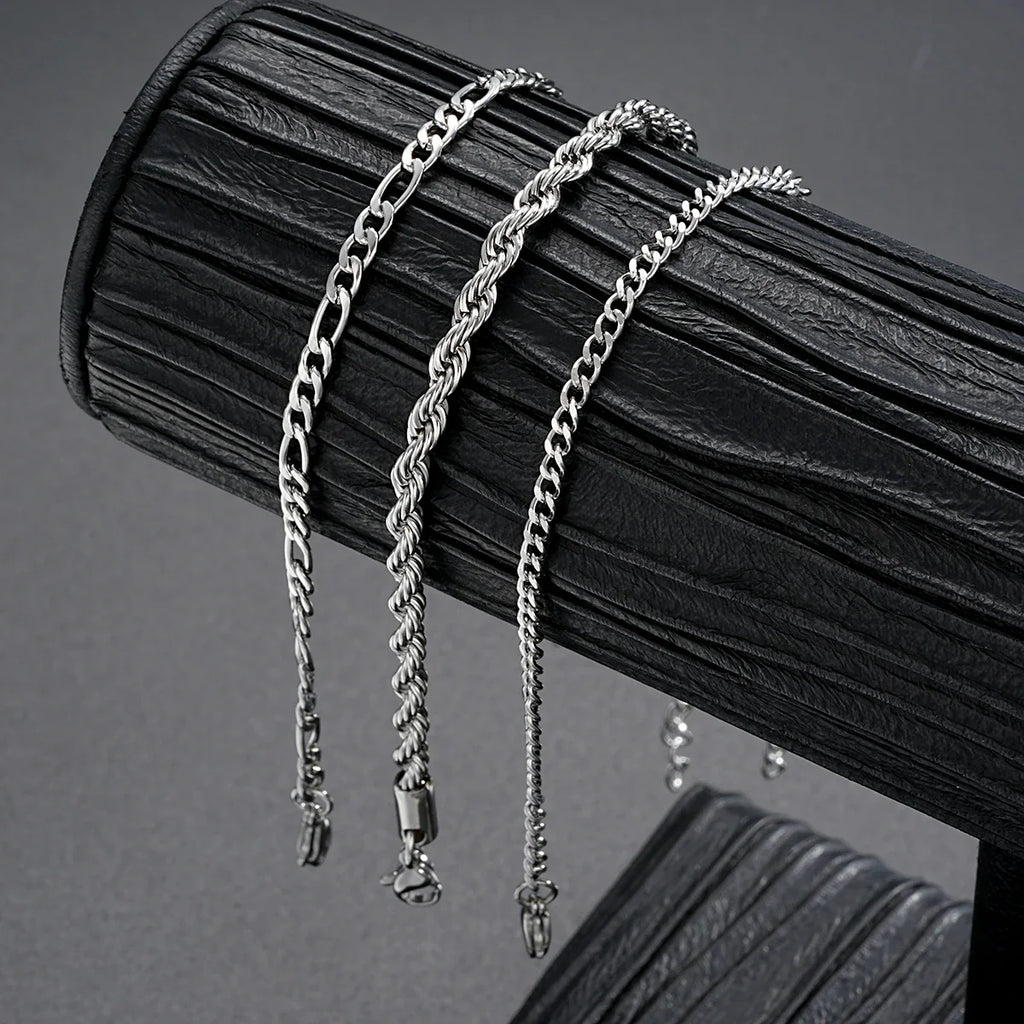 3 Piece Stainless Steel Cuban Chain Bracelet Set for Men Minimalist Silver Hip Hop Fashion Jewelry Gifts