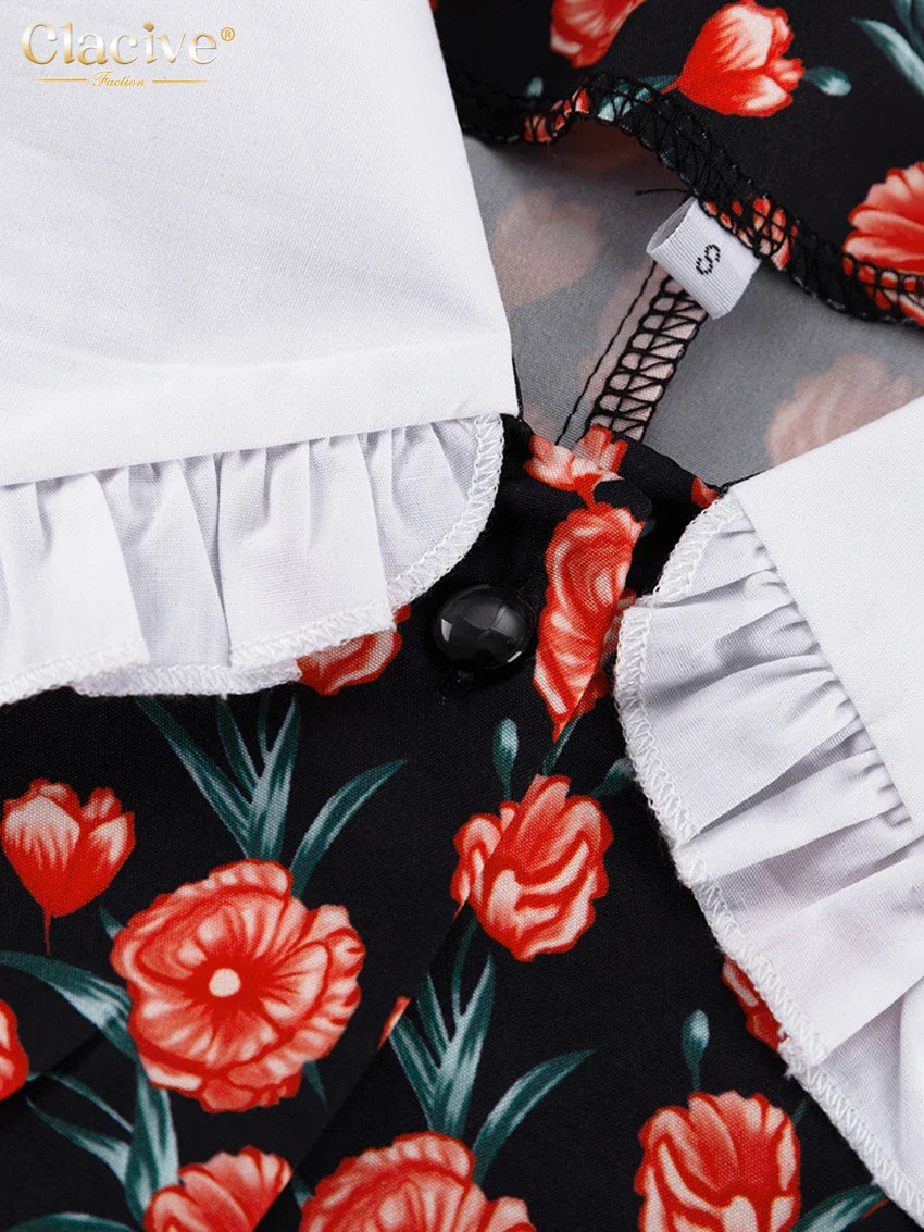 Office Midi Dress With Doll Collar Long Sleeves Elegant