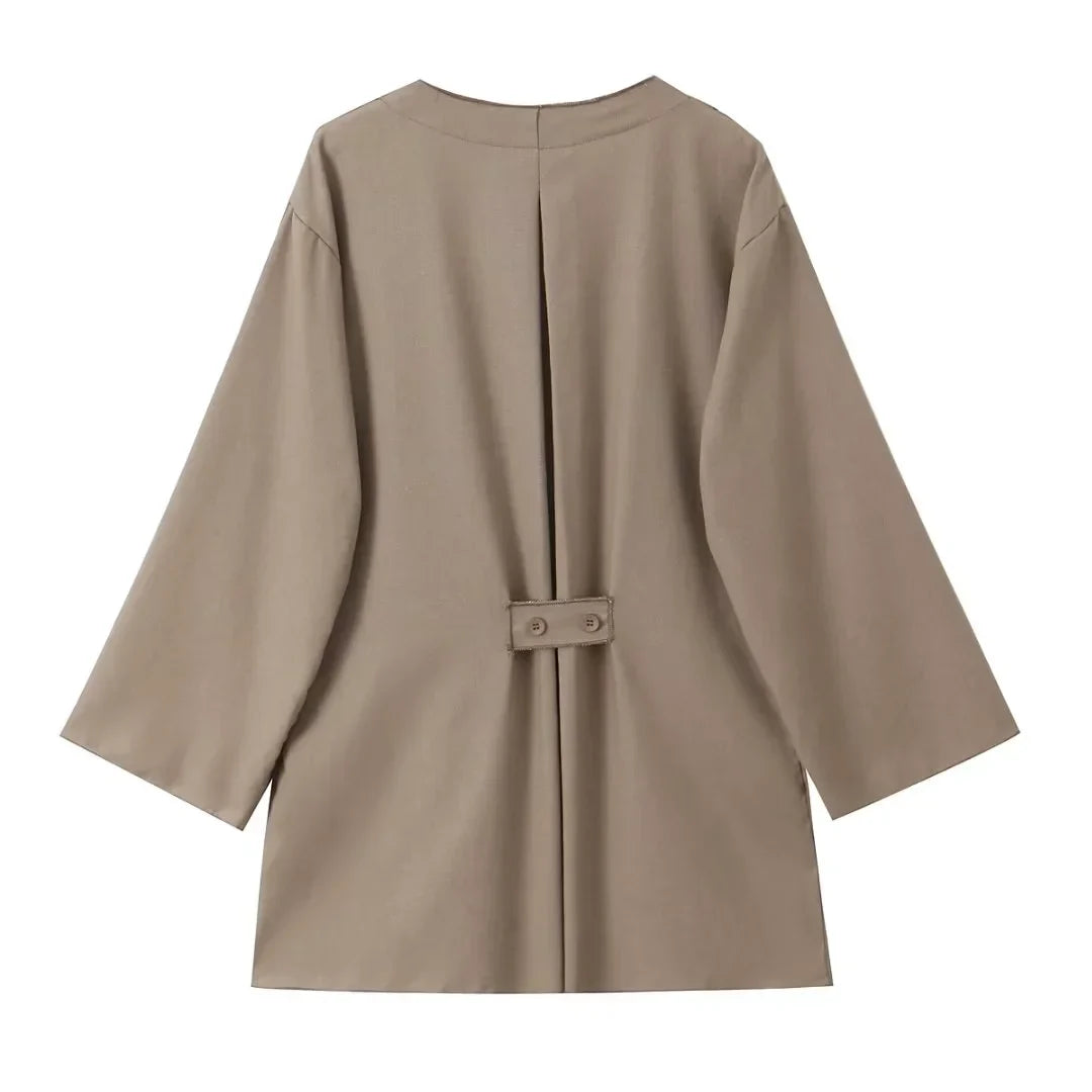 Casual Chic Solid Two Piece Women Set with Long Sleeve Kimono Jacket and Pants Nightwear Suit