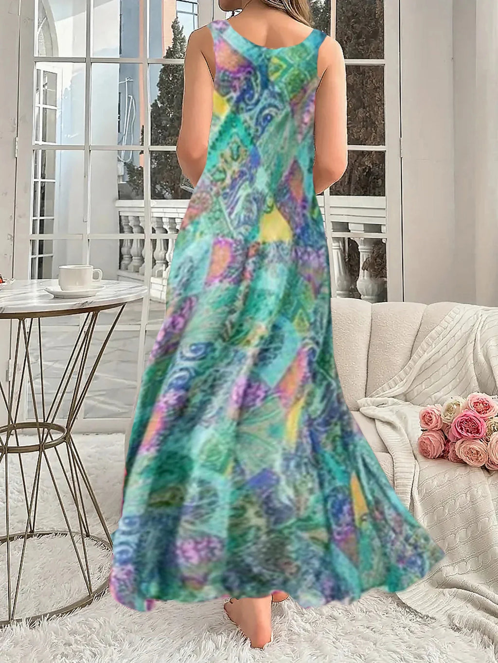 Boho Beach Dress With Print Tank Top For Summer Holiday