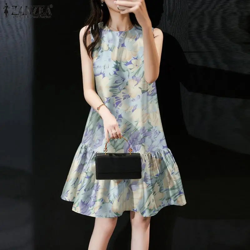 Bohemian Floral Dress Sleeveless Sundress for Summer Women