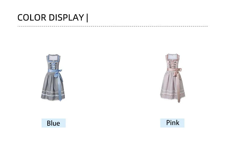 Dirndl Dress Women Midi Apron Oktoberfest Pink Blue