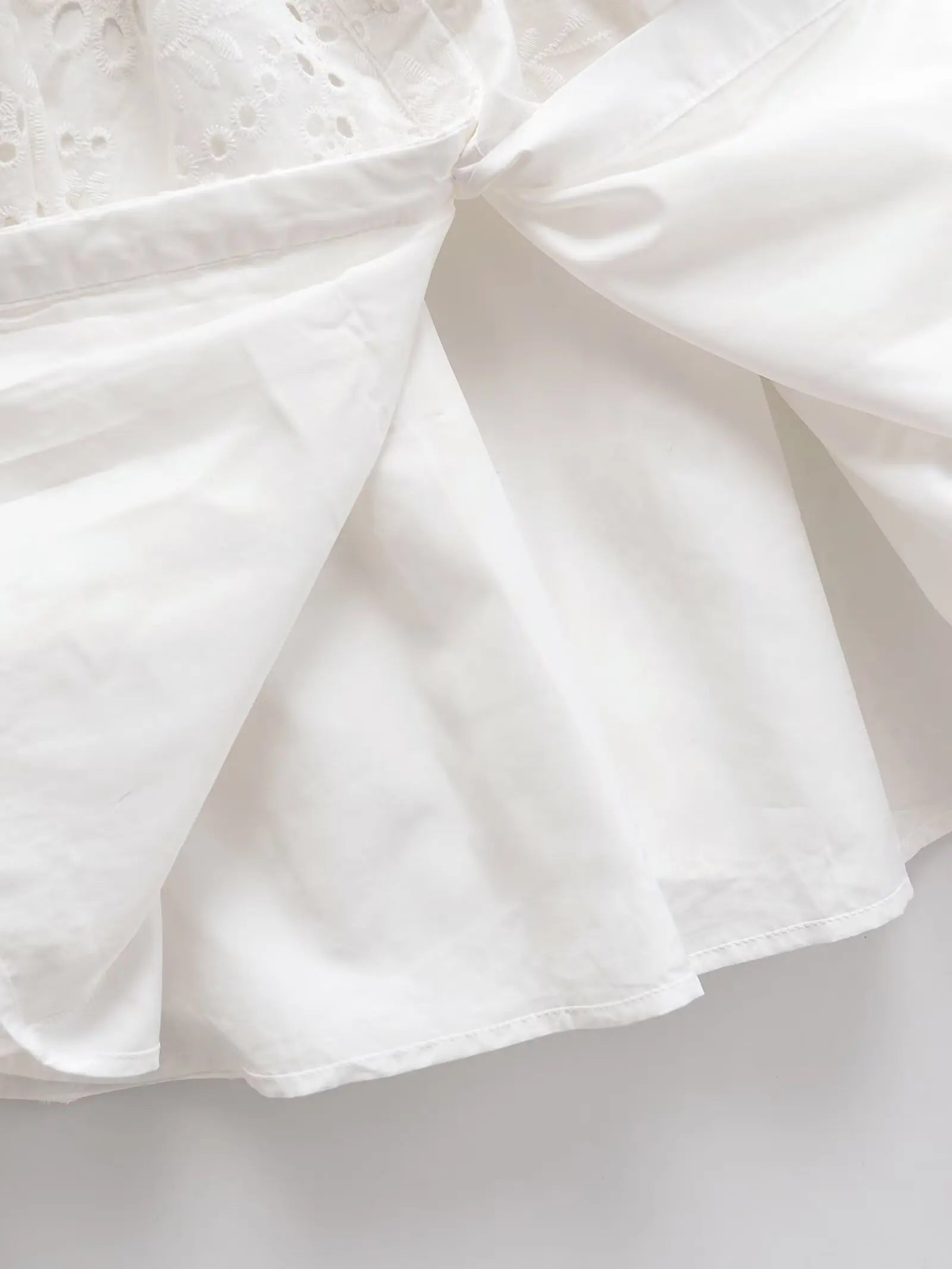 Elegant Eyelet Midi Dress With Belt Tie Short Sleeve