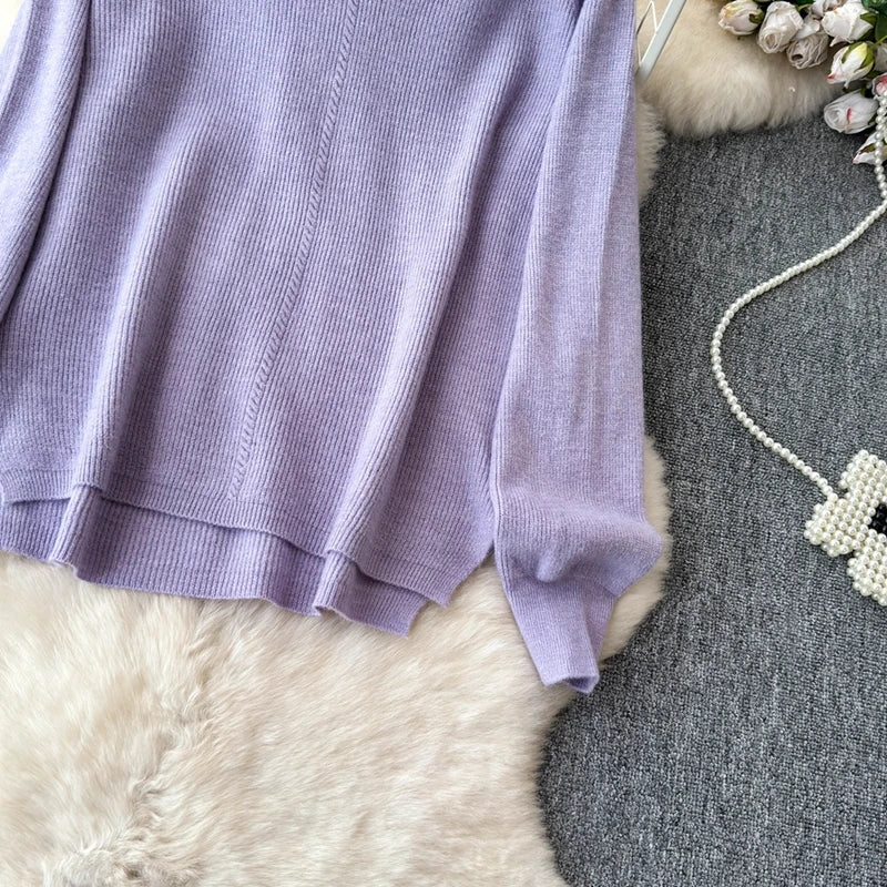 Knitted V-Neck Sweater and Straight Jogging Pants Women's Tracksuit Set