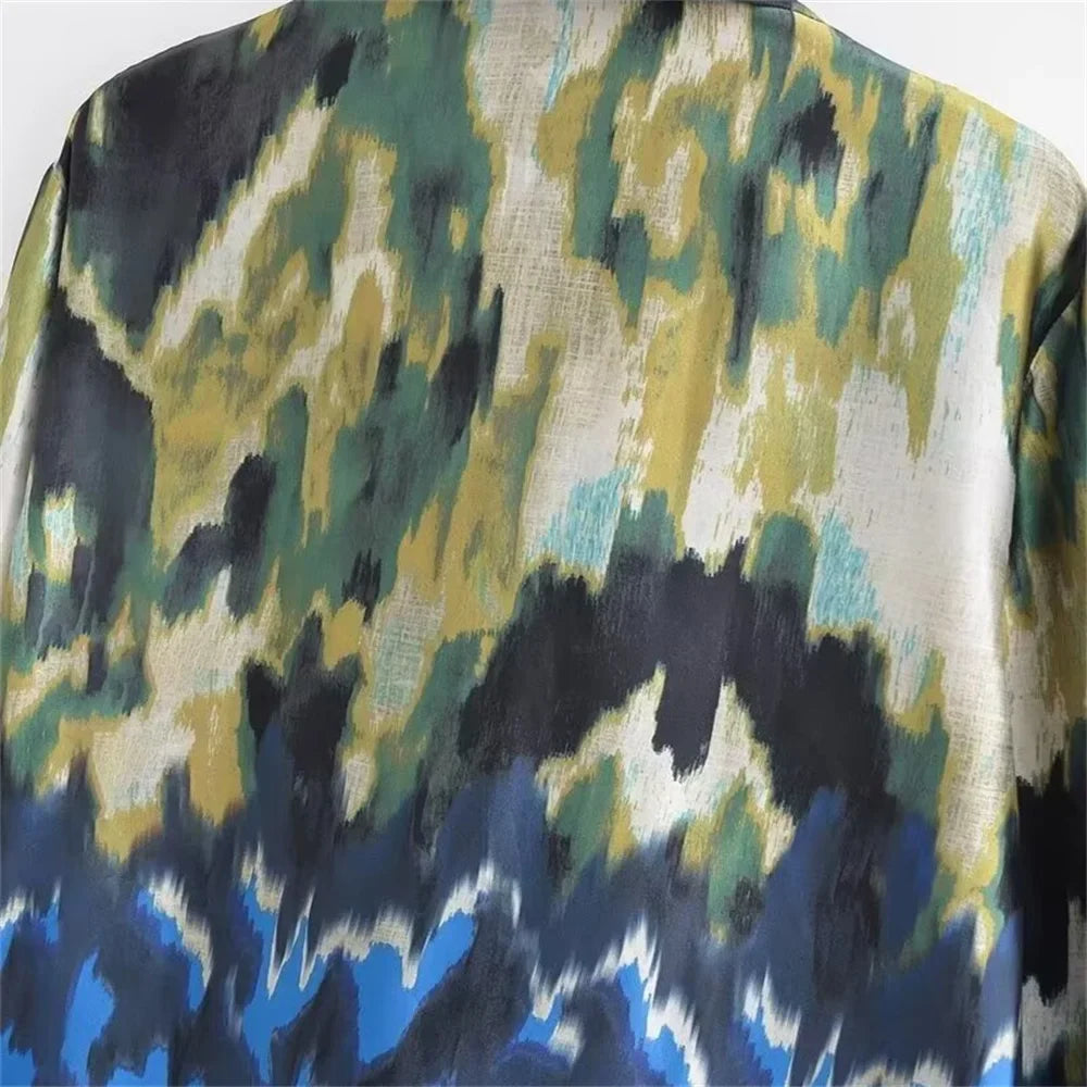 Women's Printed Shirt and Scarf Printed Pants Set for Spring and Summer Fashion