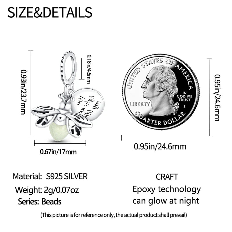 925 Sterling Silver Luminous Firefly Bulb Star Charms Pendants for DIY Bracelet Jewelry