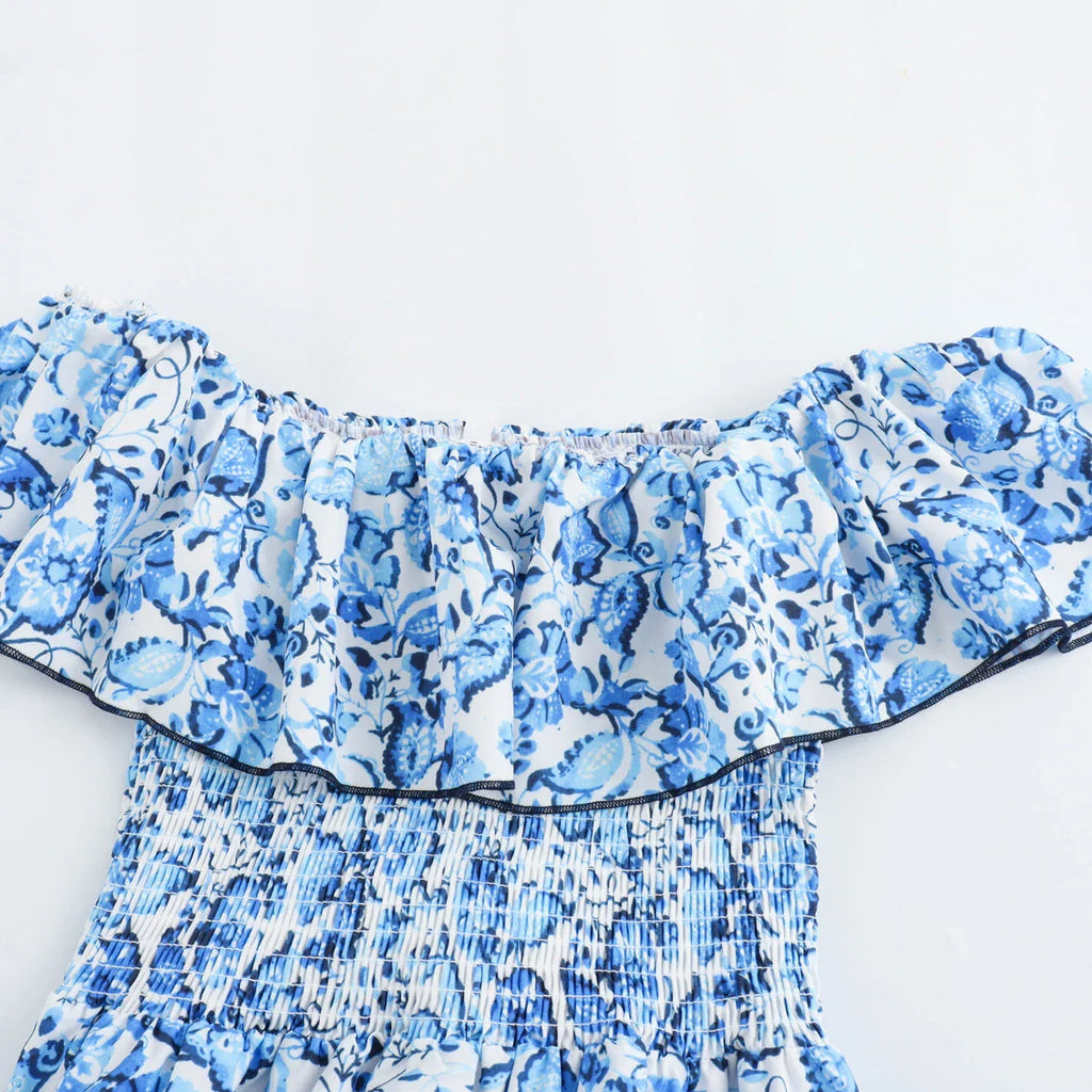 Off Shoulder Floral Print Long Vest Dress For Women