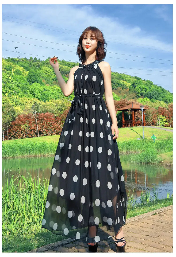 Polka Dot Maxi Dress Korean Style For Women Plus Size