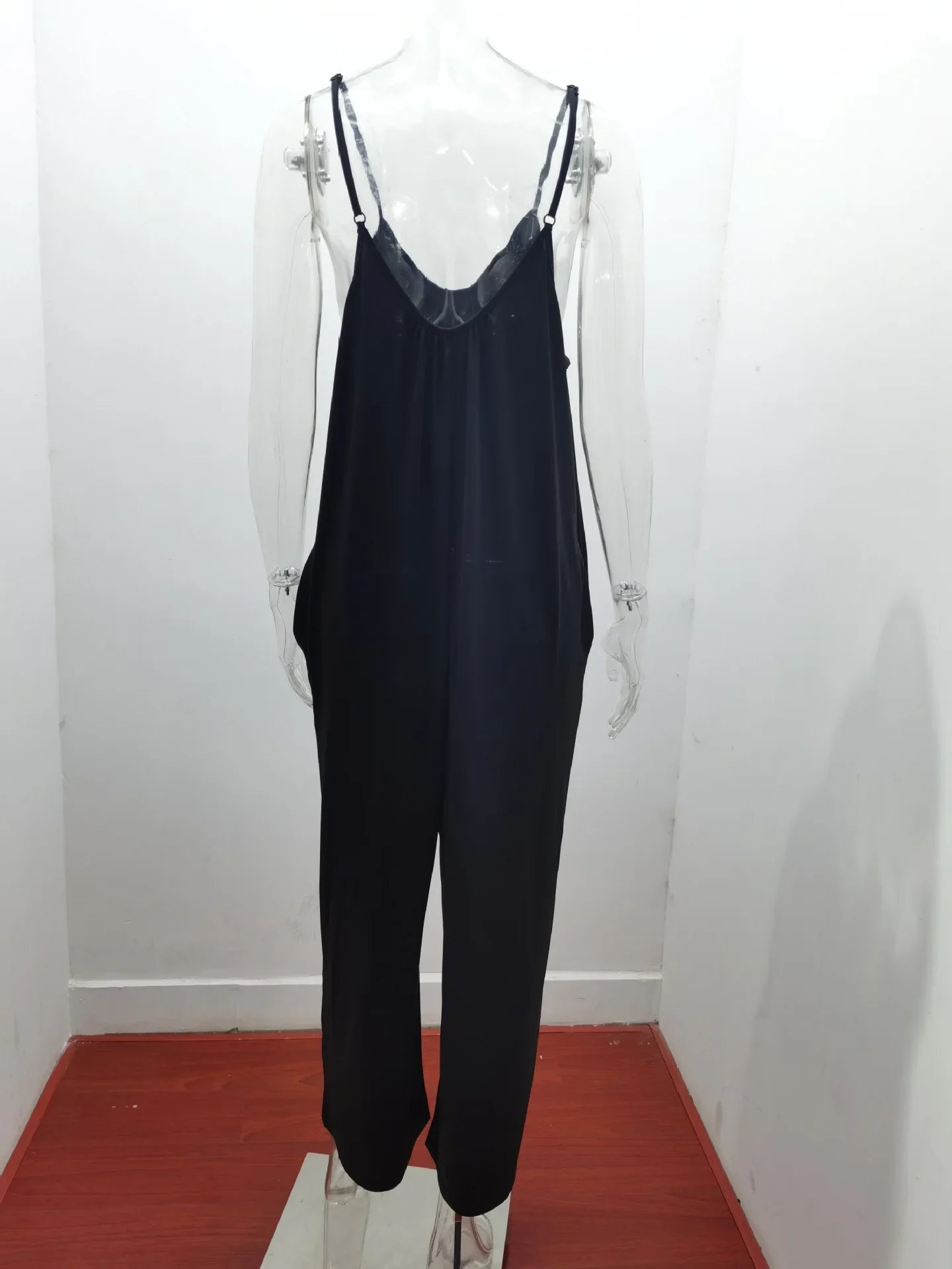 Women's Summer Strap Jumpsuit with Solid Color Design and Convenient Side Pockets Casual Lightweight Romper