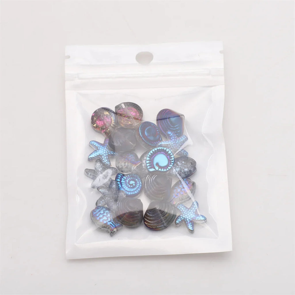 20 Pieces Mixed Shape Crystal Glass Beads for DIY Jewelry Making Including Starfish Snail Shell and Small Fish