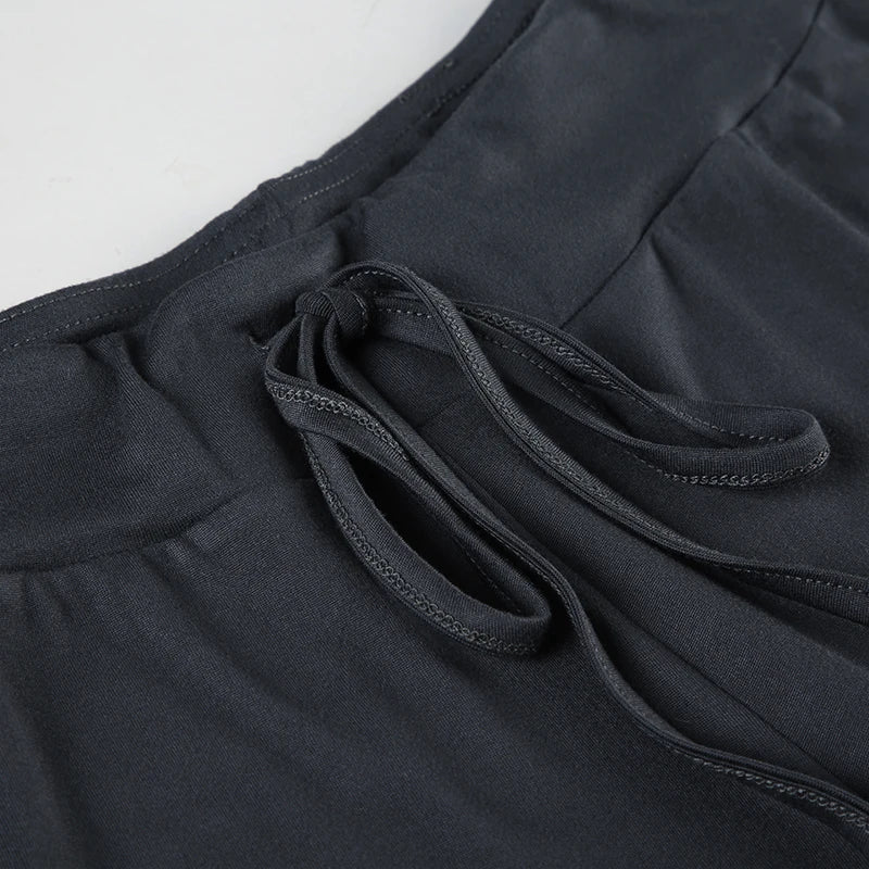 Chic Casual V-Neck Tops and Drawstring Full Length Pants Women's Slim Outfit Set