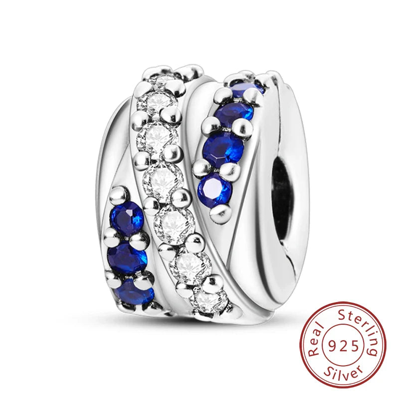 Fit Original 925 Sterling Silver Clip Charms with Zircon and Silicone Spacer Beads for Women DIY Bracelet Gift