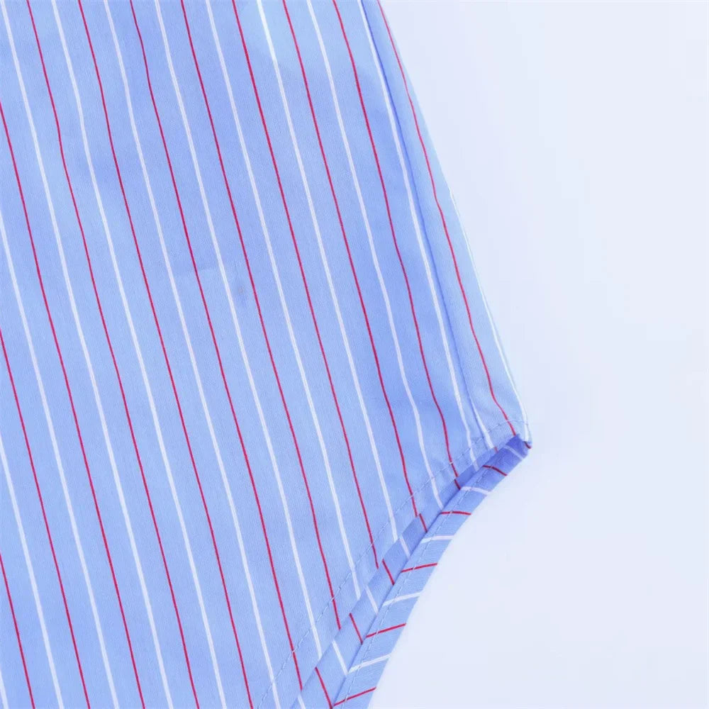 Women's Casual Striped Loose Shirt and Pants Set for Spring and Summer Fashion