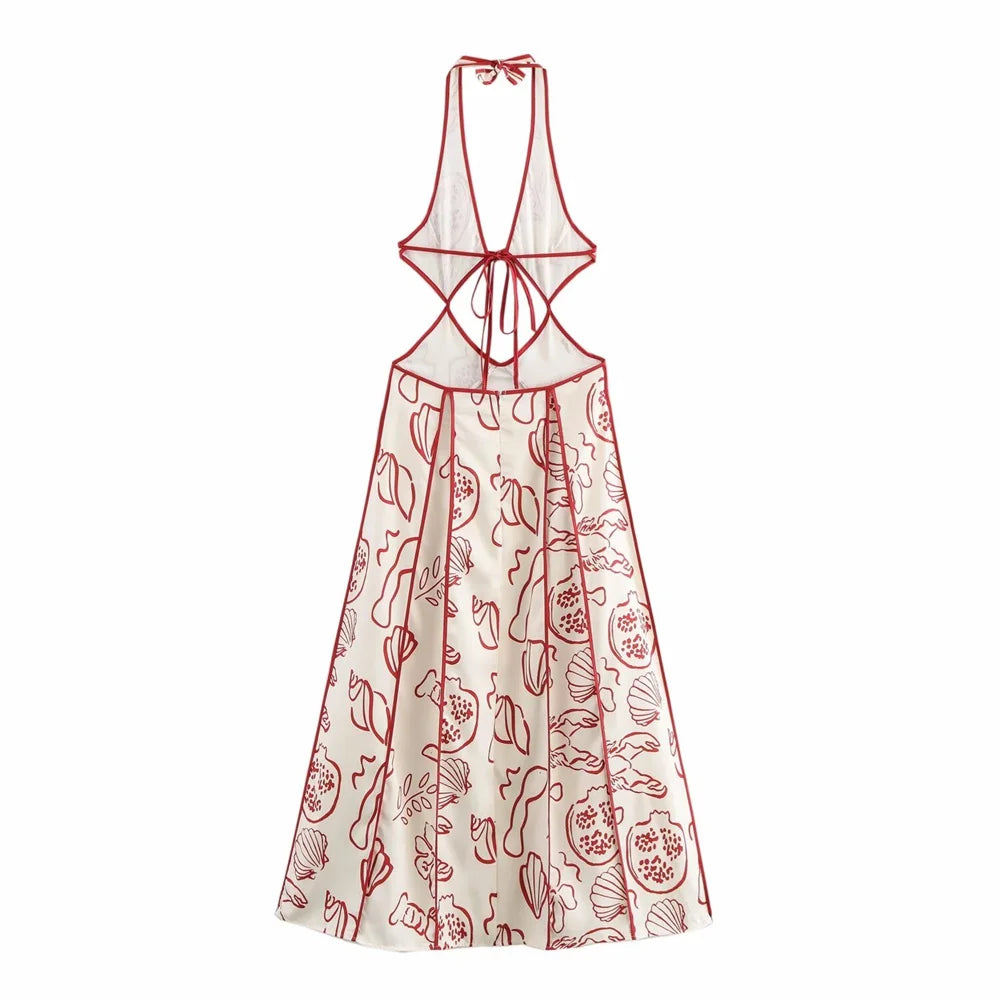 Halter Neck Floral Hollow Out Long Winter Dress For Women