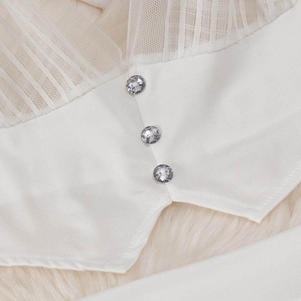 Sexy French-Inspired Lingerie Set with Button Straps Patchwork Short Skirt V-Neck Bow Tie 4-Piece Erotic Cosplay Underwear Suit