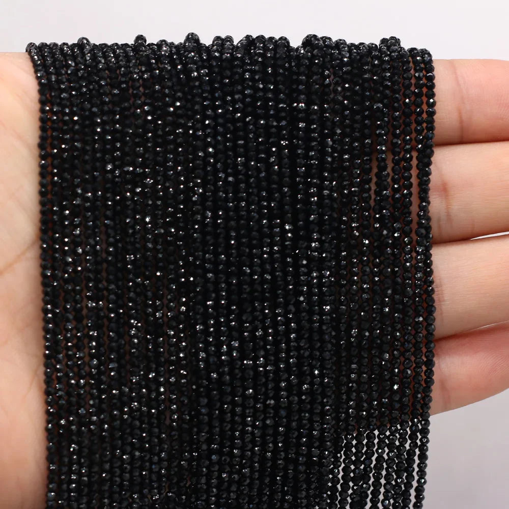 2mm Black Spinel Loose Beads for Women Jewelry Making DIY Bracelet and Necklace Accessories 38cm