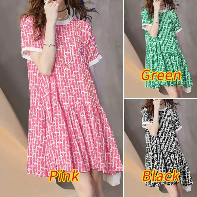 Boho Printed Sundress Knee Length Short Sleeve Dress