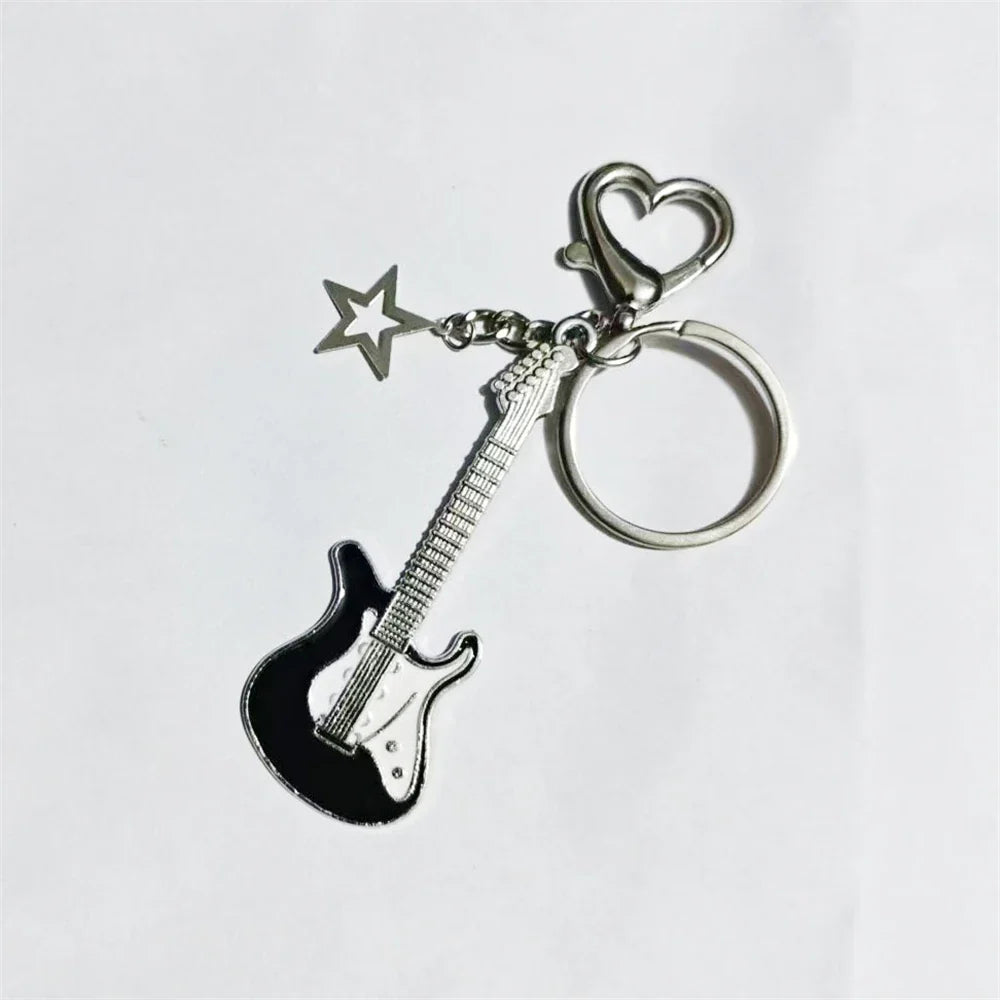 Guitar Love Heart Star Key Chain Trendy Fashion Pendant for Men and Women Rock Punk Vintage Accessories Gift