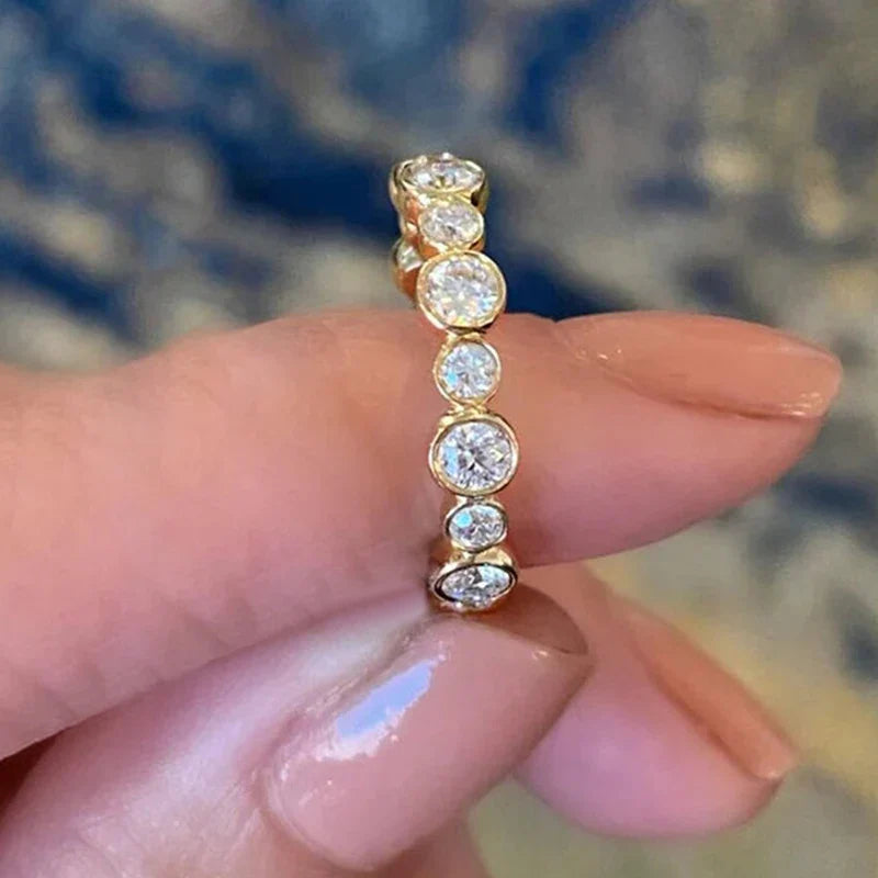 Trendy Round Cubic Zirconia Ring for Women in Silver and Gold Color Luxury Jewelry Accessory