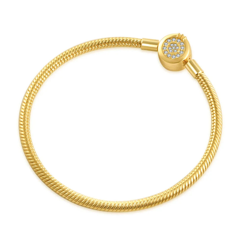 Heart-Shaped Buckle Crown Moon Stars Bracelet with Bead Pendant for DIY Women Jewelry