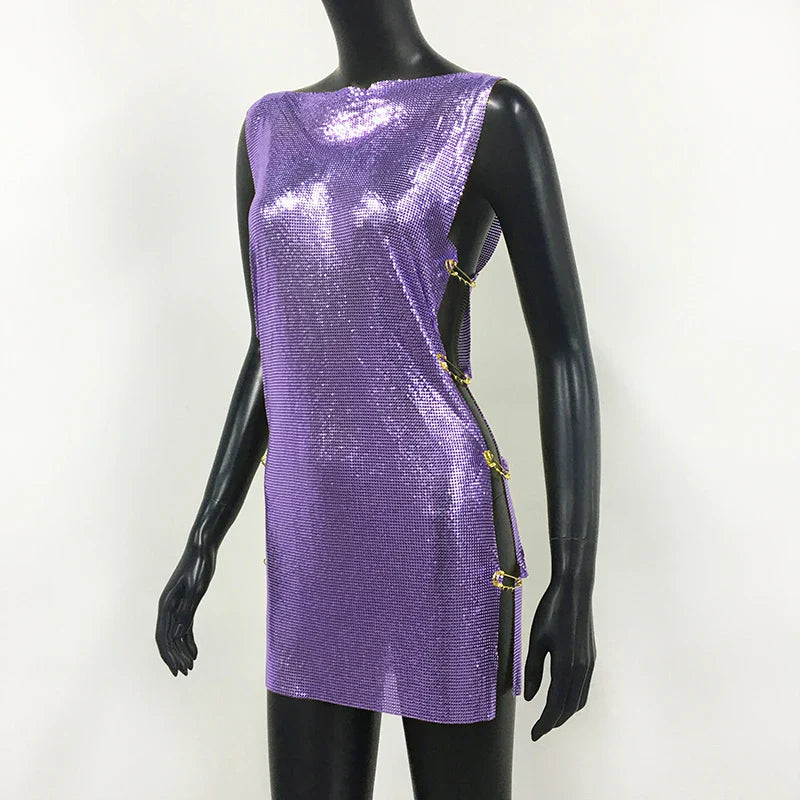 Y2K Metallic Sequins Mini Dress For Women Backless Clubwear