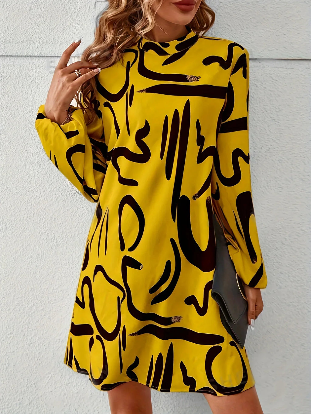 Boho Printed Lantern Sleeve Mini Dress For Casual Vacation