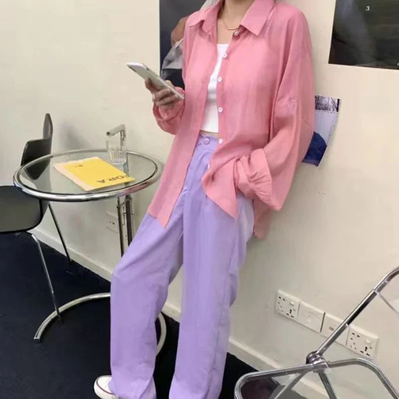 Women's Lightweight Sheer Chiffon Sunscreen Blouse Loose Fit Breathable Summer Shirt All Match Sun Protection Top