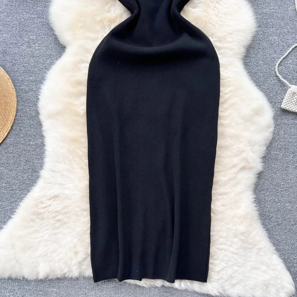 Sexy Summer Knit Dress Elastic Waist Bodycon Sundress