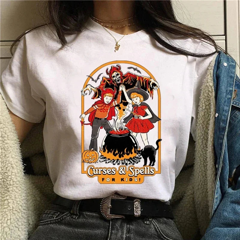 Harajuku Demon Graphic T Shirt Women Scary Devil Print Funny Satanism Tee