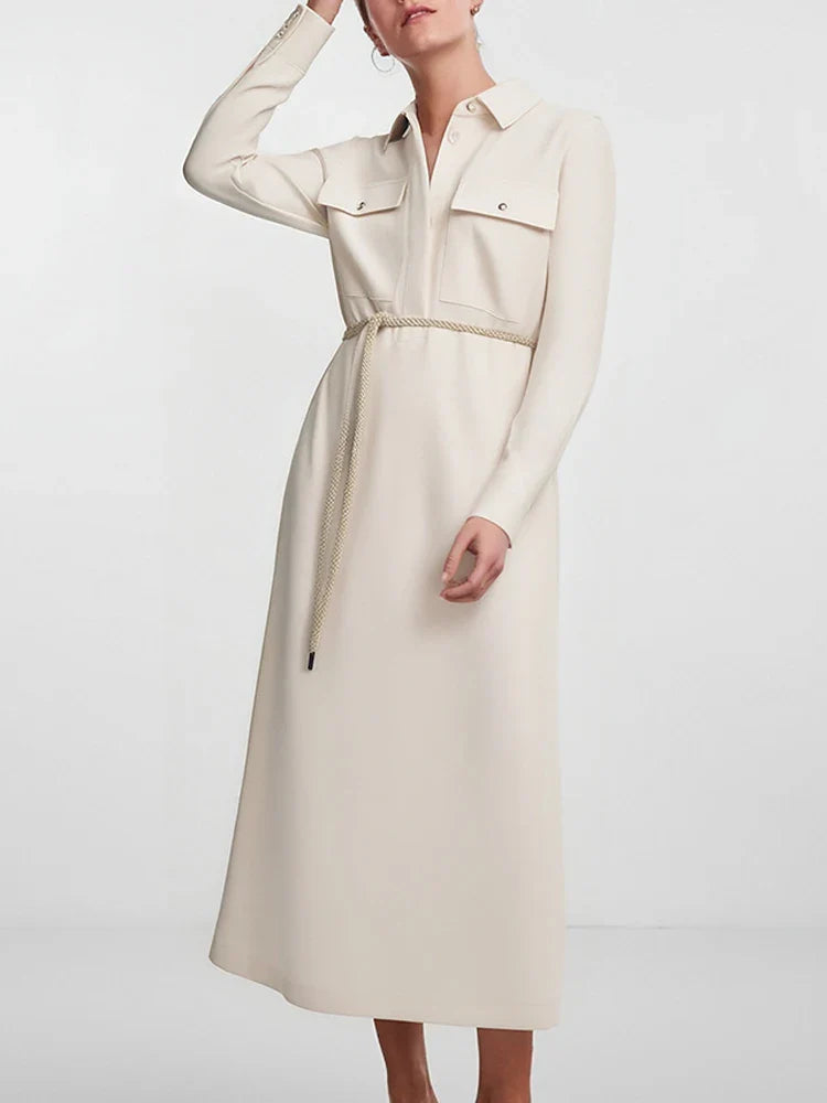 Beige Long Sleeve Dress For Women For Work And Office