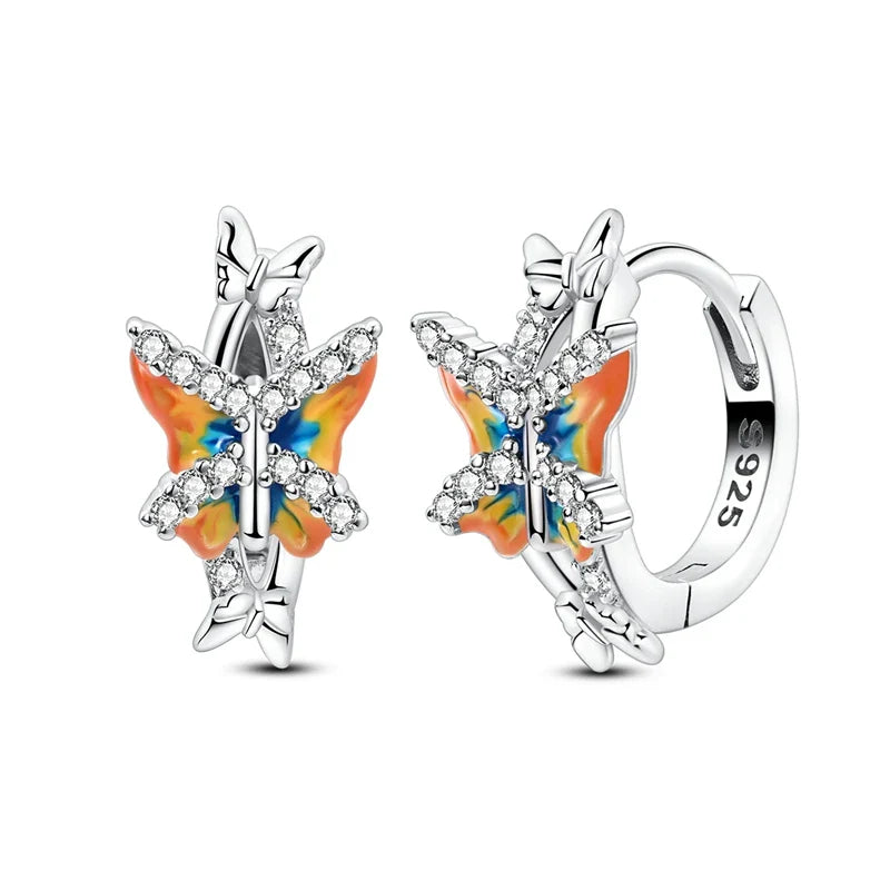 Colorful Butterfly Bee Ladybug Rainbow Flower Earrings in 925 Sterling Silver for Women Fashion Jewelry Gifts