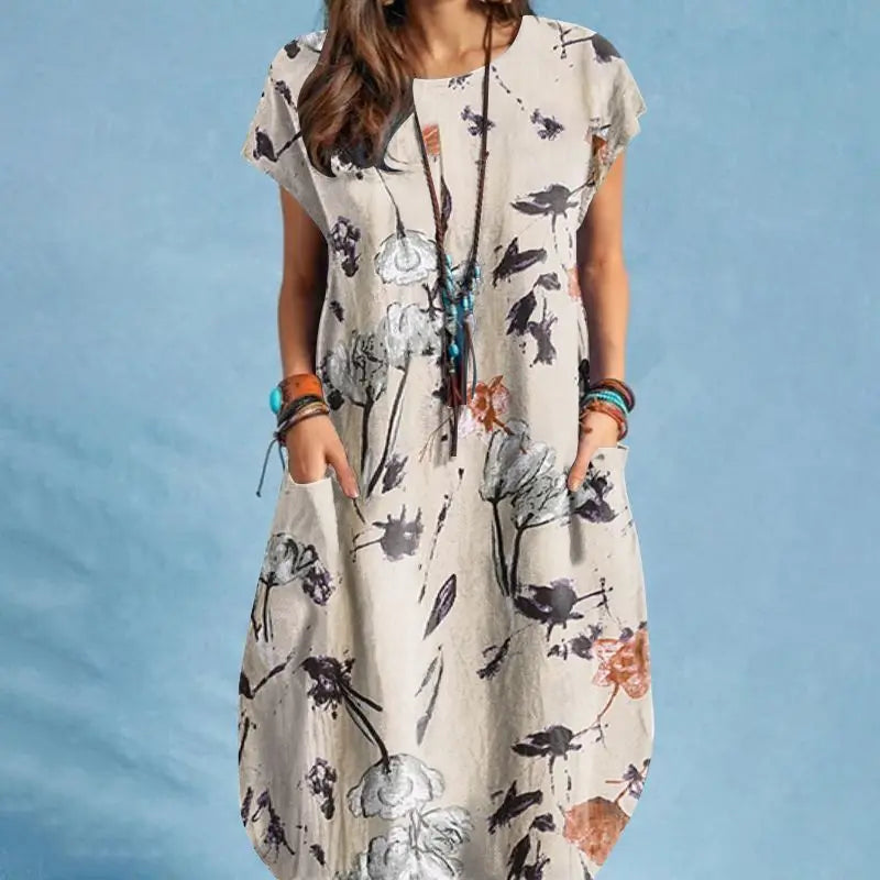 Bohemian Floral Print Midi Dress For Women Summer Beach