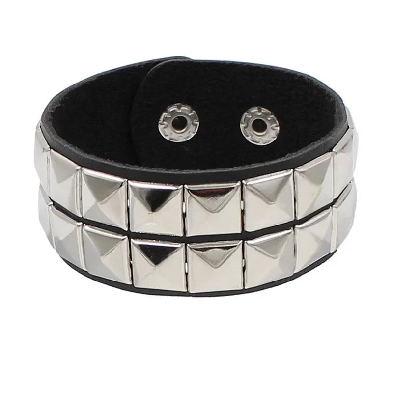 PU Leather Studded Gothic Cuff Bracelet Adjustable Punk Rivet Wristband for Men and Women