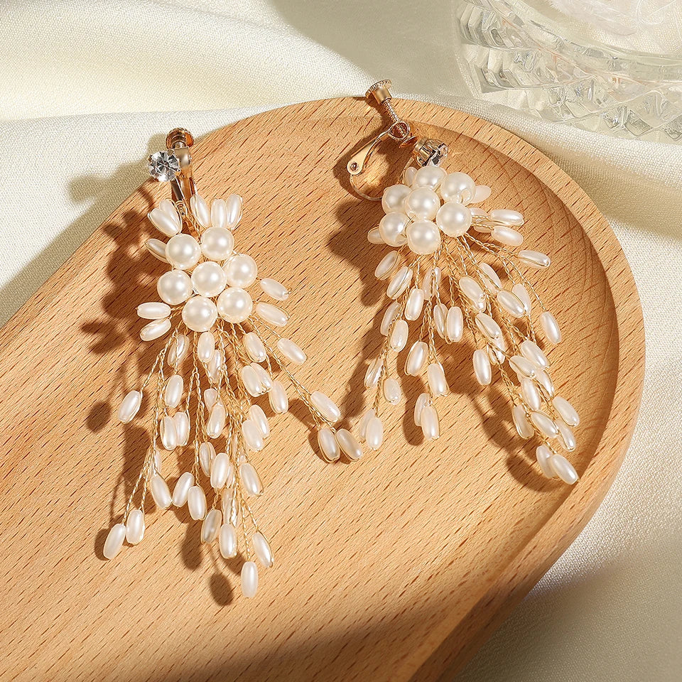 Elegant Imitation Pearl Flower Earrings for Bridal Wedding and Party Jewelry